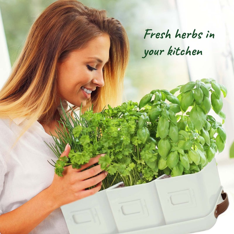 volila Herb Planter Indoor - Set of 3 Warmstone Indoor Herb Garden Pots for Plants with Leather Handled Tray - Window Sill Plant Shelf - Herb Pots with Drainage Holes and Labels - Image 4