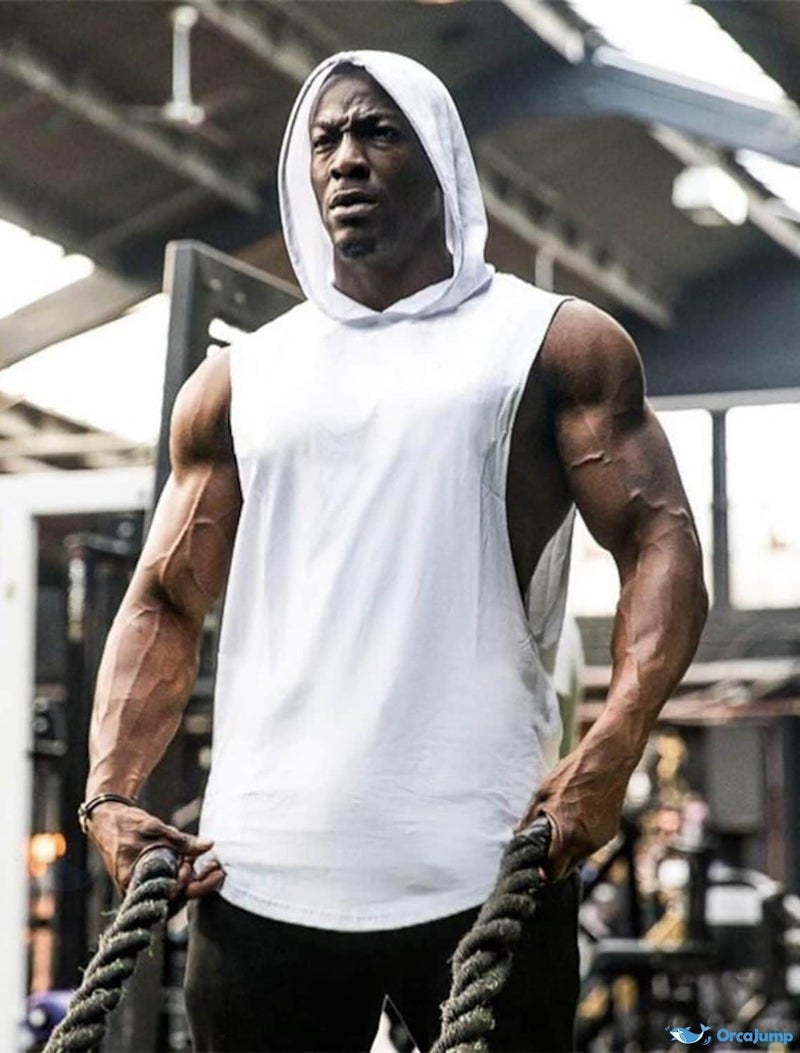 Coofandy Men's Workout Hooded Tank Tops Bodybuilding Muscle T Shirt Sleeveless Gym Hoodies,White,X-Large - Image 4