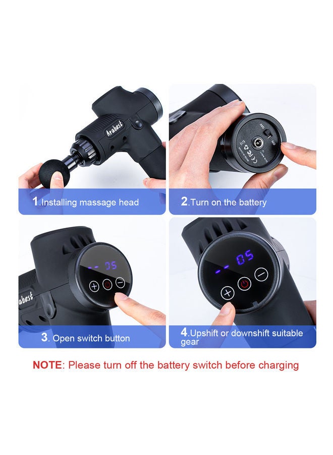 Arabest High-Frequency Silent Electric Fascia Gun Hand-held LCD Touch Screen Massager with 6 Head 30 Levels Relax Muscle for Pain Relief Black - Image 3