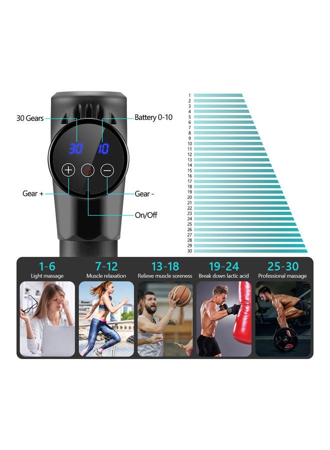 Arabest High-Frequency Silent Electric Fascia Gun Hand-held LCD Touch Screen Massager with 6 Head 30 Levels Relax Muscle for Pain Relief Black - Image 2