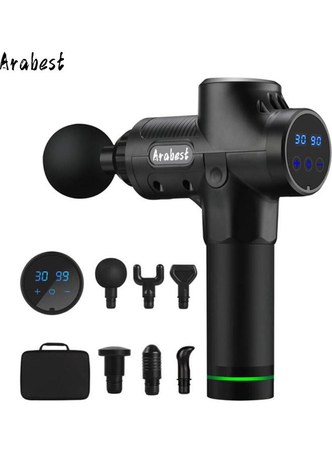 Arabest High-Frequency Silent Electric Fascia Gun Hand-held LCD Touch Screen Massager with 6 Head 30 Levels Relax Muscle for Pain Relief Black - Image 1
