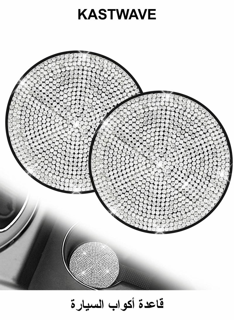 KASTWAVE Car Cup Coaster, 2 Pcs Bling Rhinestone Car Cup Holder Coasters 4, 2.75 inch Anti-Slip Shockproof Universal Fashion Vehicle Car Coasters Insert Crystal Automotive Interior Accessories for Wome - Image 1
