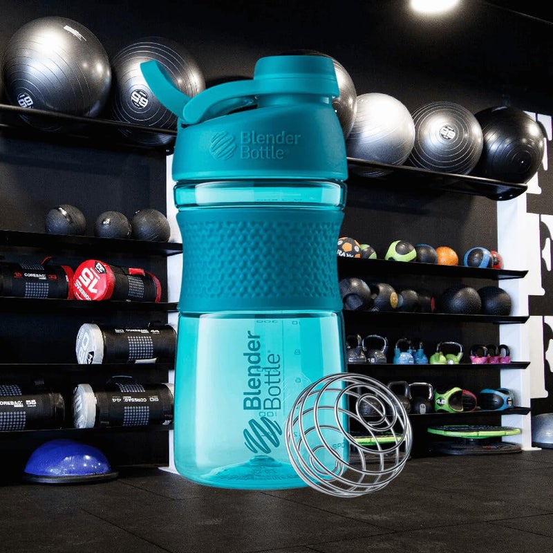 BlenderBottle زجاجة خلط بلندر بوتل سبورت ميكسر مثالية لمخفوقات البروتين وما قبل التمرين، سعة 20 أونصة، لون أزرق مائل إلى الأخضر - Image 2