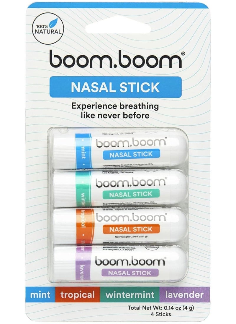 Boom Boom BoomBoom Nasal Stick (4 PCS) | Enhance Breathing + Boost Focus | Breathe Vapor Stick Provides Fresh Cooling Sensation | Aromatherapy Inhaler with Essential Oils + Menthol (Mint, Wintermint, Tropical,Lavender)  - Image 1