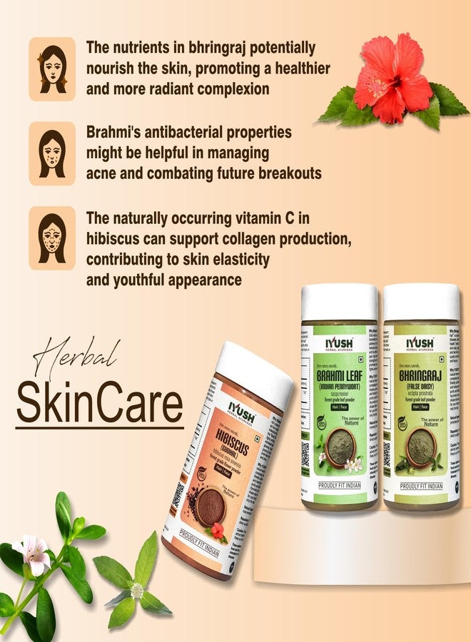 IYUSH Herbal Ayurveda Brahmi Bhringraj Hibiscus Powder - 750gm | Brahmi Powder, Bhringraj Powder, and Hibiscus Powder | Hair Volume Powder | Skin Care & Hair Care | (250gm each) - Image 4