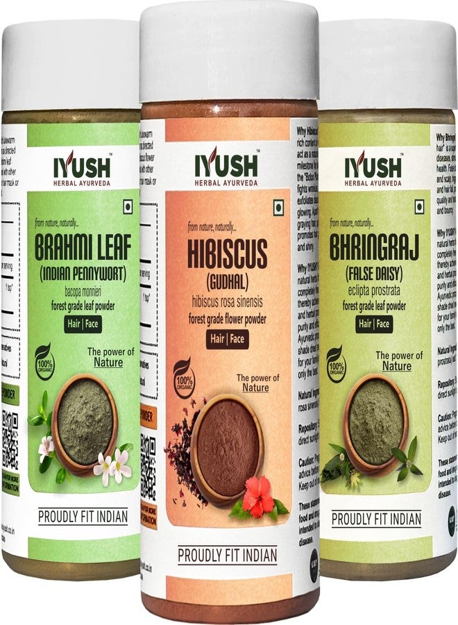 IYUSH Herbal Ayurveda Brahmi Bhringraj Hibiscus Powder - 750gm | Brahmi Powder, Bhringraj Powder, and Hibiscus Powder | Hair Volume Powder | Skin Care & Hair Care | (250gm each) - Image 1