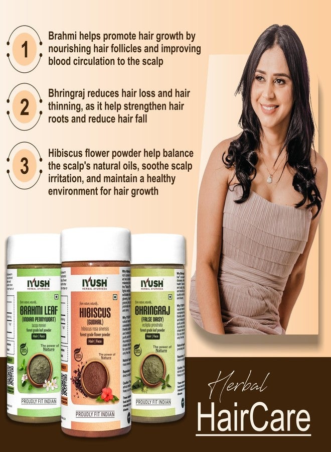 IYUSH Herbal Ayurveda Brahmi Bhringraj Hibiscus Powder - 750gm | Brahmi Powder, Bhringraj Powder, and Hibiscus Powder | Hair Volume Powder | Skin Care & Hair Care | (250gm each) - Image 3