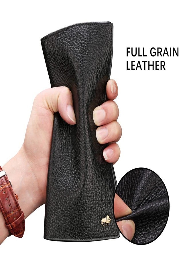 BISON DENIM RFID Bifold Wallets Slim Credit Card Wallet Real Leather Mens Long Wallet with Zipper Coin Pocket - Image 2