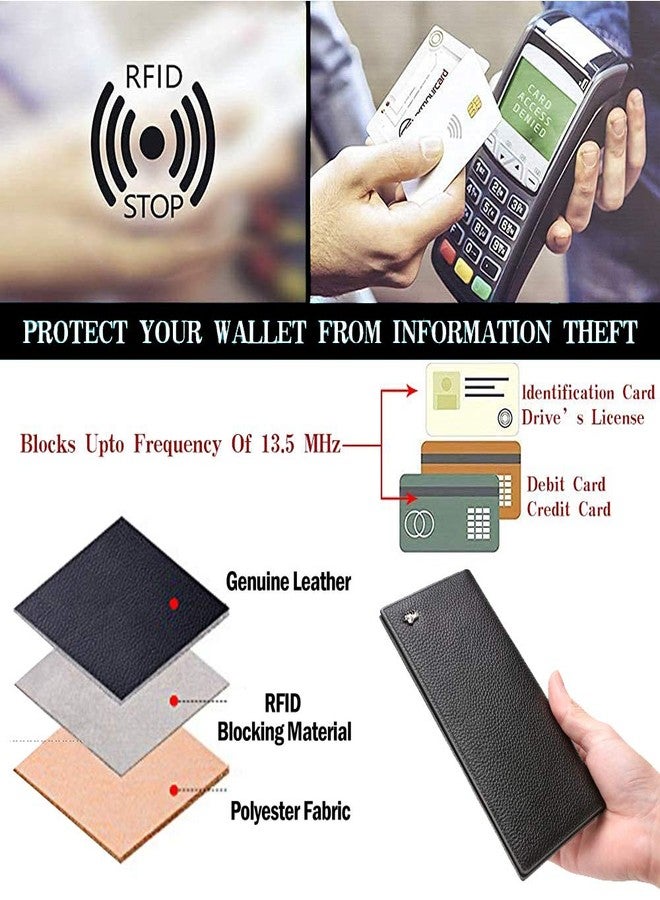 BISON DENIM RFID Bifold Wallets Slim Credit Card Wallet Real Leather Mens Long Wallet with Zipper Coin Pocket - Image 4
