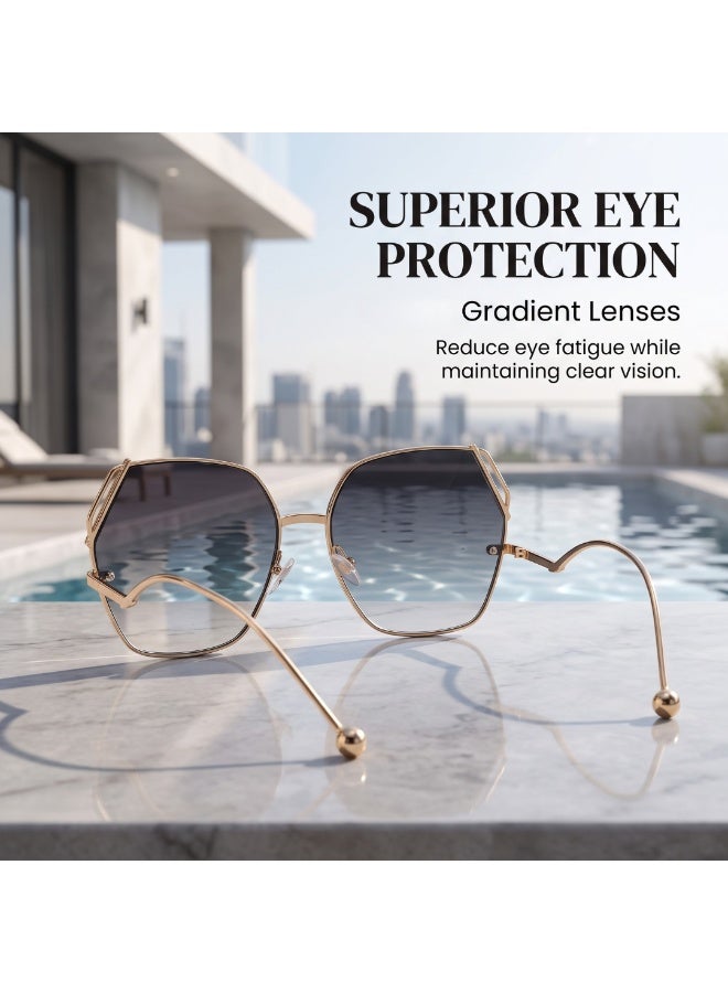 Generic Women Luxury Oversized Square Metal Sunglasses Gold Frame Gray Gradient Lens Lightweight UV Protection Eyewear For Daily Travel Camping Outdoor Sports - Image 3