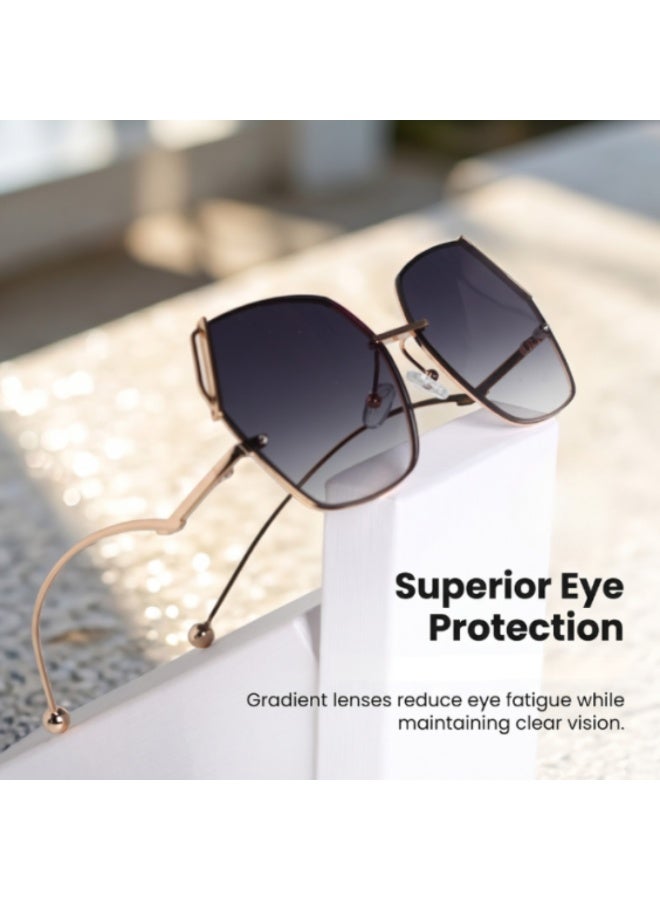 Generic Women Luxury Oversized Square Metal Sunglasses Gold Frame Gray Gradient Lens Lightweight UV Protection Eyewear For Daily Travel Camping Outdoor Sports - Image 5