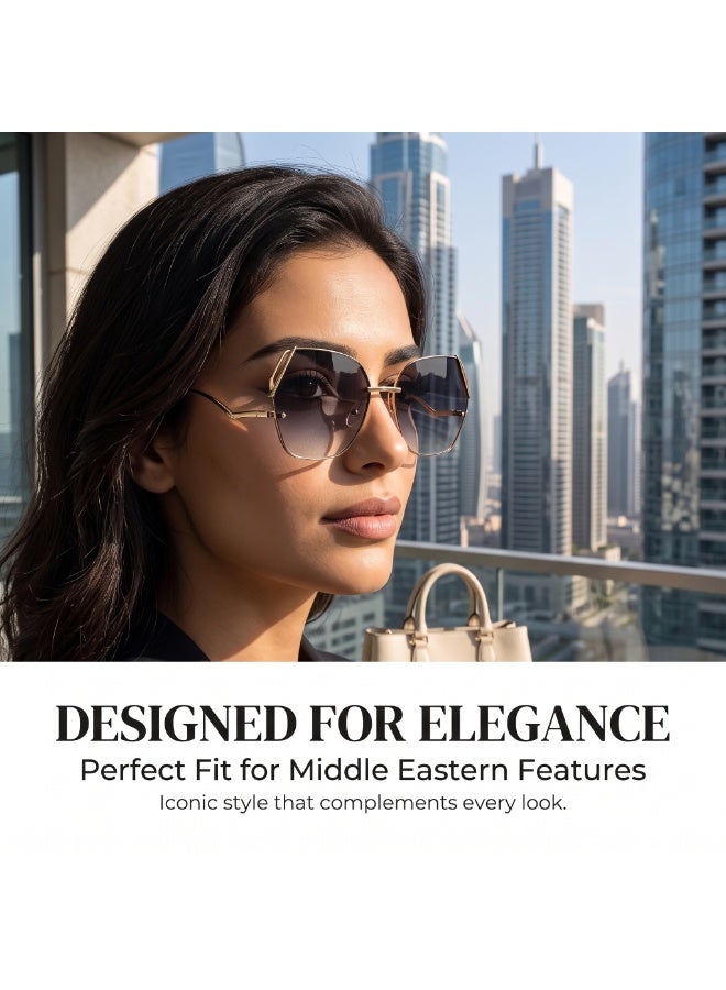 Generic Women Luxury Oversized Square Metal Sunglasses Gold Frame Gray Gradient Lens Lightweight UV Protection Eyewear For Daily Travel Camping Outdoor Sports - Image 2
