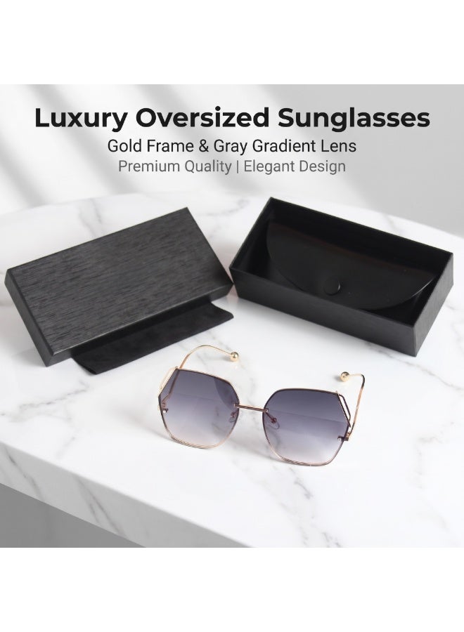 Generic Women Luxury Oversized Square Metal Sunglasses Gold Frame Gray Gradient Lens Lightweight UV Protection Eyewear For Daily Travel Camping Outdoor Sports - Image 1