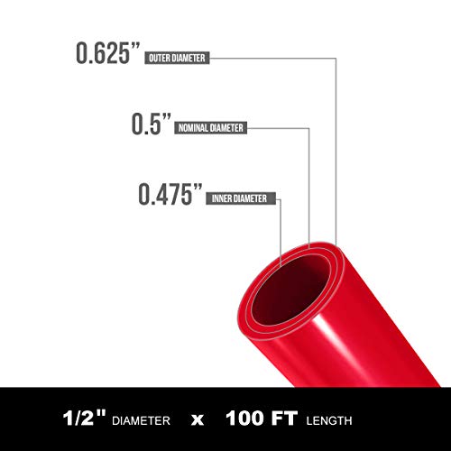 SUPPLYGIANT أنبوب PEX-A 1/2 بوصة × 100 قدم لفة، أنبوب غير حاجز للمياه الصالحة للشرب، أنبوب مياه مرن 1/2 بوصة للسباكة، أحمر - Image 3