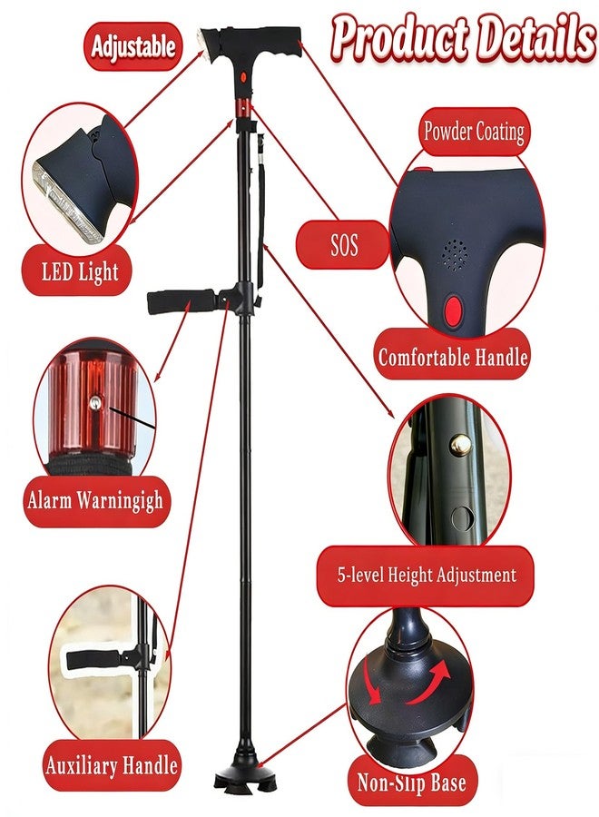 Lramkuy 2026 New Smart Walking Cane, Upgrade Smart Walking Canes for Men Women with Alarm, with Light, Foldable Dual Handles, Adjustable Canes for Elderly, Gift for Veterans & Parents (1 pcs) - Image 3