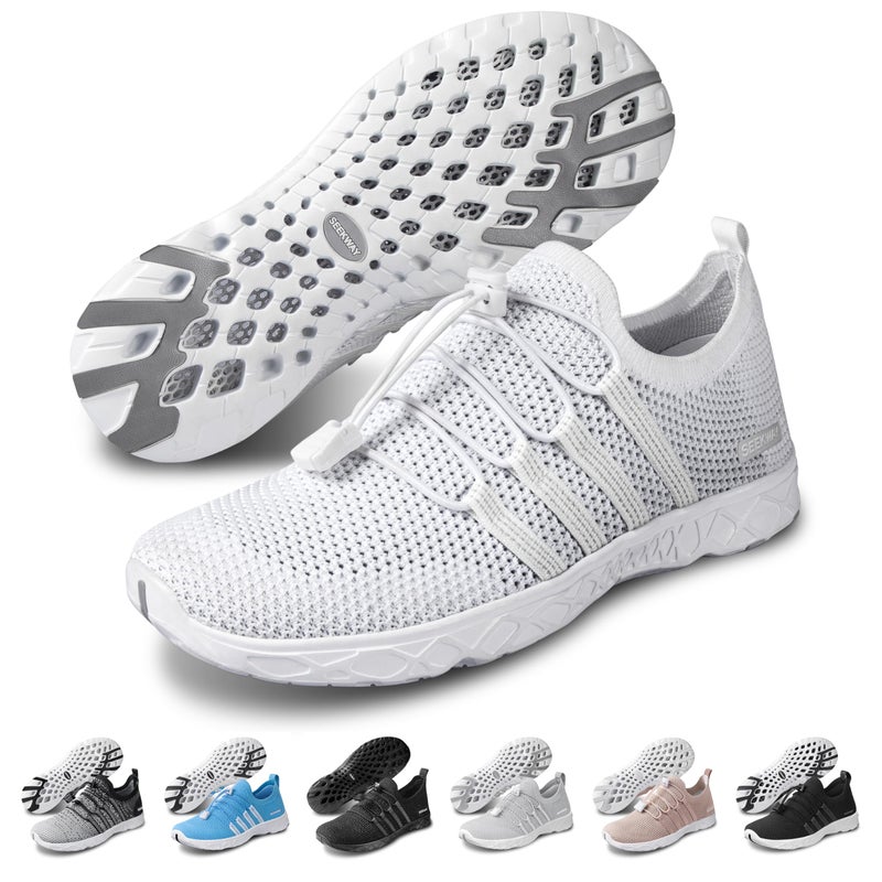 SEEKWAY Mens Womens Water Shoes Quick Dry Aqua Shoes Barefoot for Beach Surf Hiking Pool Water Sports AD051 White - Image 1