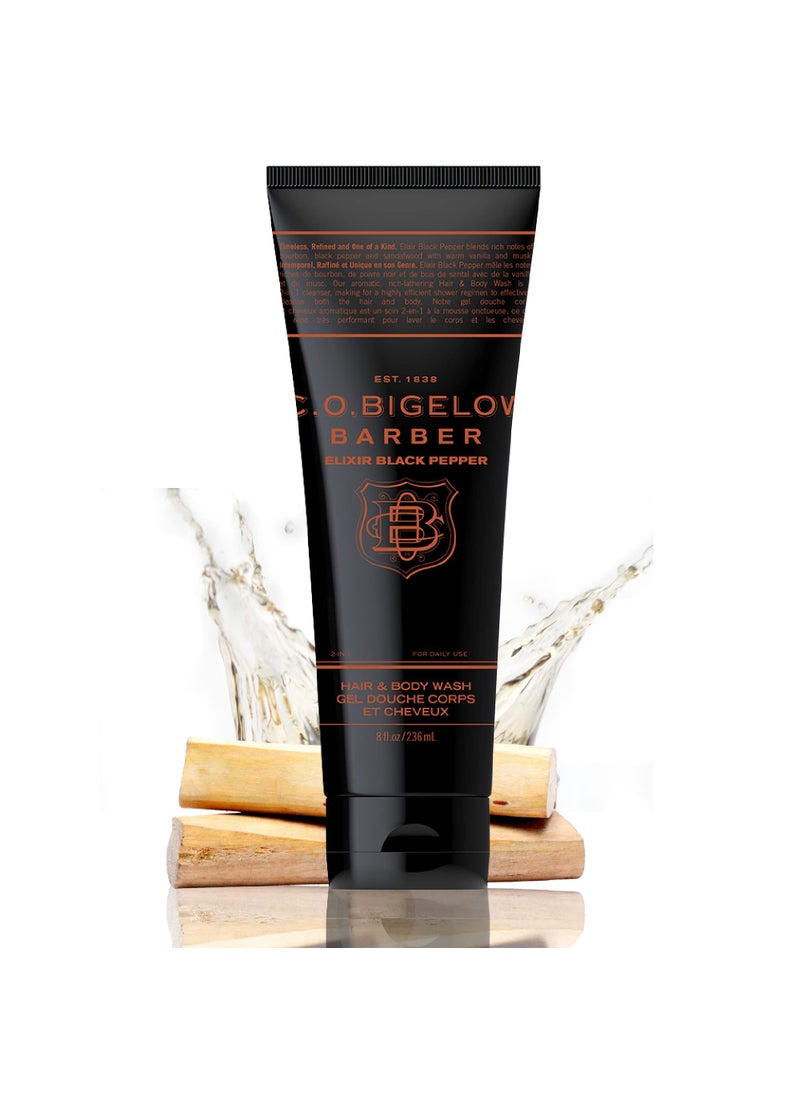 C. O. Bigelow C.O. Bigelow Elixir Black Pepper No. 1609 Bourbon & Sandalwood Moisturizing Shampoo and Body Wash for Men, 8 fl oz 