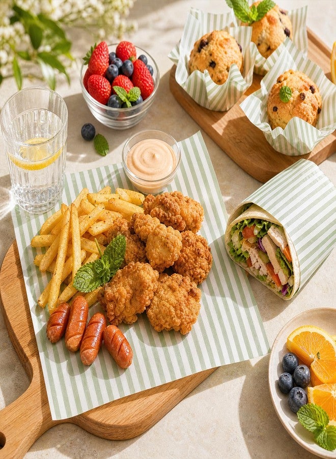 Whaline 150 Sheets Sage Green Wax Paper Striped Deli Paper Pastel Stripe Sandwich Wrapping Tissue Basket Liner for Food Baking Kitchen Party Supplies - Image 5