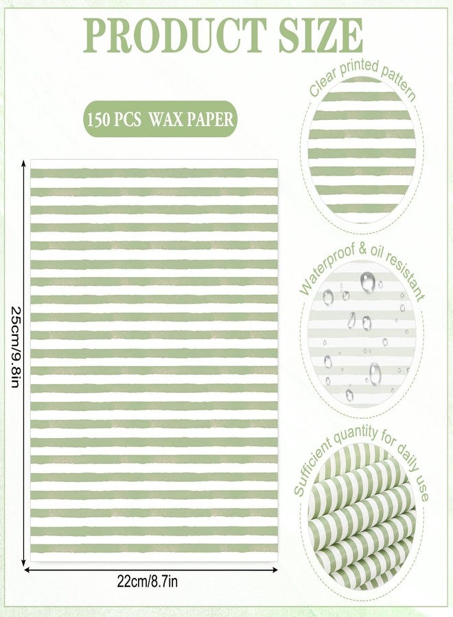 Whaline 150 Sheets Sage Green Wax Paper Striped Deli Paper Pastel Stripe Sandwich Wrapping Tissue Basket Liner for Food Baking Kitchen Party Supplies - Image 2