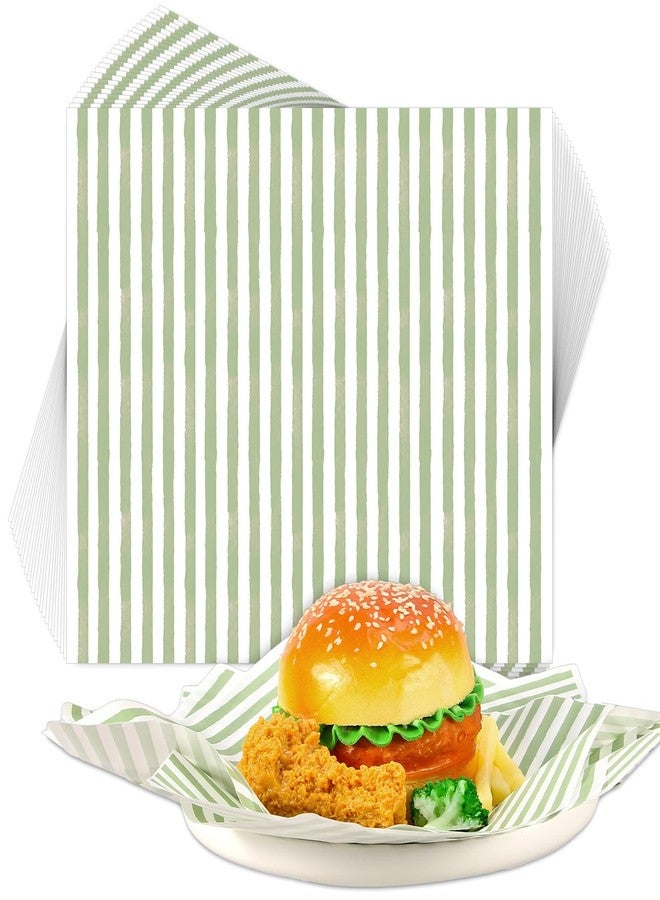 Whaline 150 Sheets Sage Green Wax Paper Striped Deli Paper Pastel Stripe Sandwich Wrapping Tissue Basket Liner for Food Baking Kitchen Party Supplies - Image 1