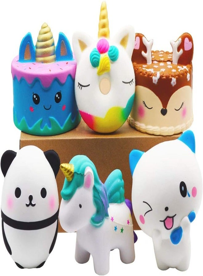 Osowake 6 Pcs Squishies Toy Jumbo Slow Rising Horse,Cake, Donut,Panda,Spoon Cat Set for Kids Party Favors Stress Relief Toys - Image 1