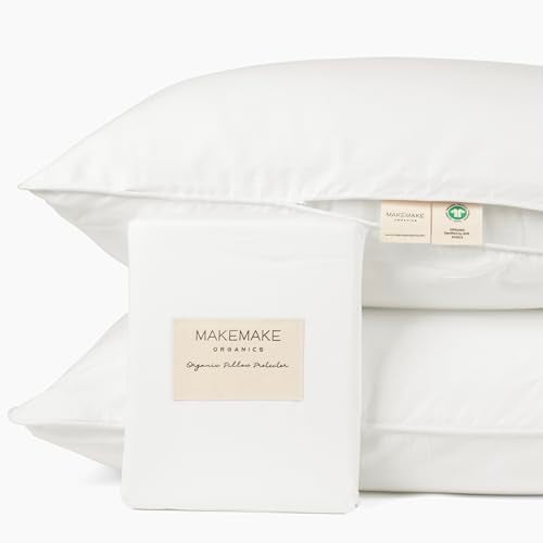 Makemake Organics Organic Cotton Pillow Protector (Set of 2) GOTS Certified Organic Pillow Cases Zippered Breathable Barrier Fits Standard (20x26, Pearl White) - Image 1