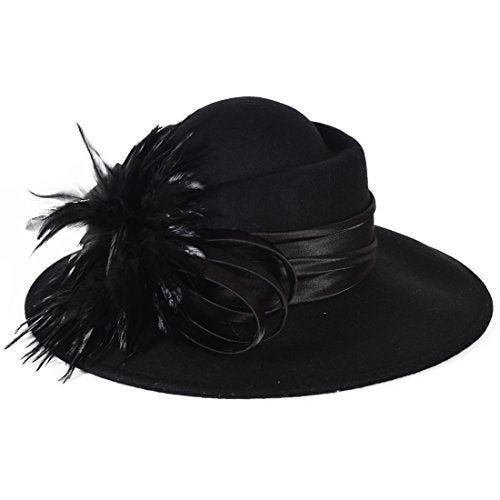VECRY Ladies 100% Wool Felt Feather Cocktail British Formal Party Hat (Black) - Image 2