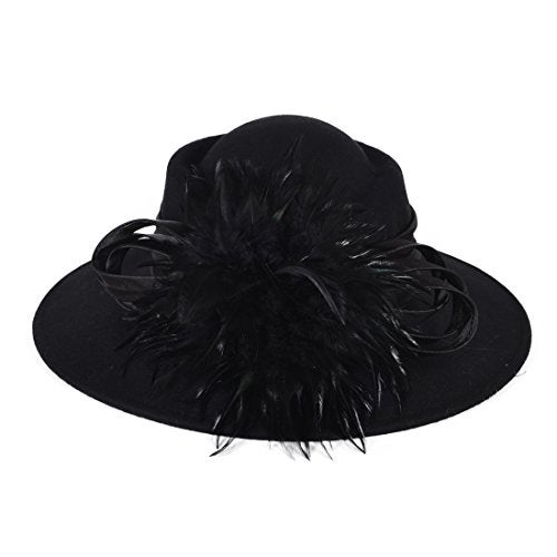 VECRY Ladies 100% Wool Felt Feather Cocktail British Formal Party Hat (Black) - Image 3