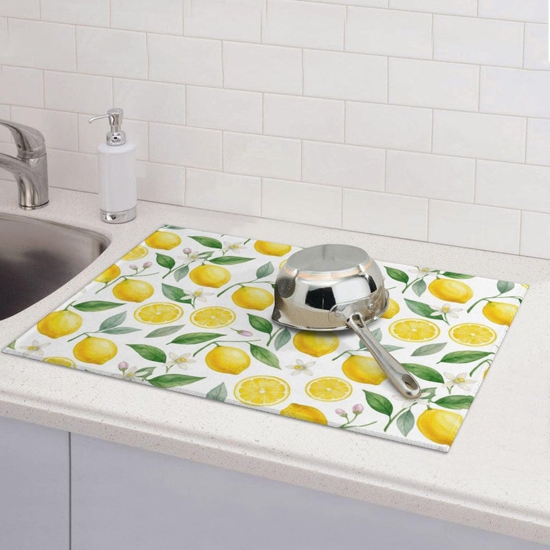Vodbne Lemon Dish Drying Mat for Kitchen Counter Microfiber Absorbent Dish Draining Reusable Washable Extra Large 18"x24" (Lemon, 18x24in) - Image 3
