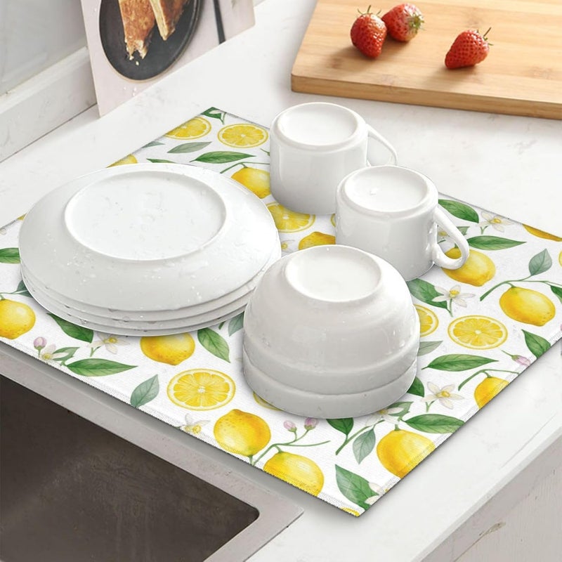 Vodbne Lemon Dish Drying Mat for Kitchen Counter Microfiber Absorbent Dish Draining Reusable Washable Extra Large 18"x24" (Lemon, 18x24in) - Image 4