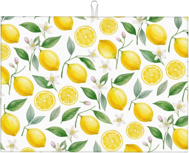 Vodbne Lemon Dish Drying Mat for Kitchen Counter Microfiber Absorbent Dish Draining Reusable Washable Extra Large 18"x24" (Lemon, 18x24in) - Image 1