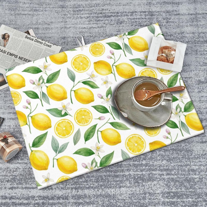 Vodbne Lemon Dish Drying Mat for Kitchen Counter Microfiber Absorbent Dish Draining Reusable Washable Extra Large 18"x24" (Lemon, 18x24in) - Image 5