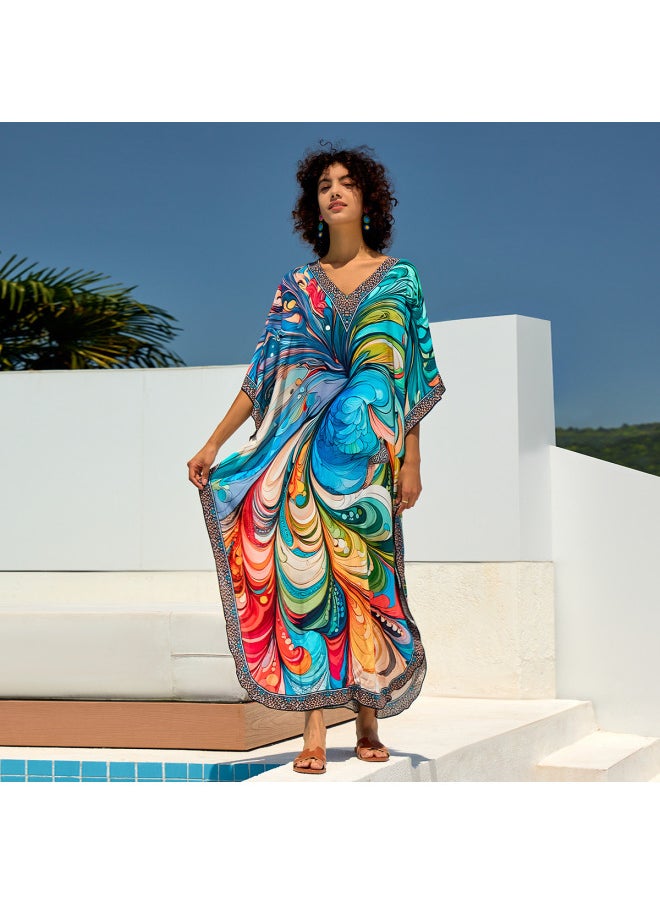 Generic - Beach Blouse Cotton Positioning Print Holiday Robe Cross Border (5 Colors) F1135 F-Color:F1135-4 Abstract Pattern- - Image 1