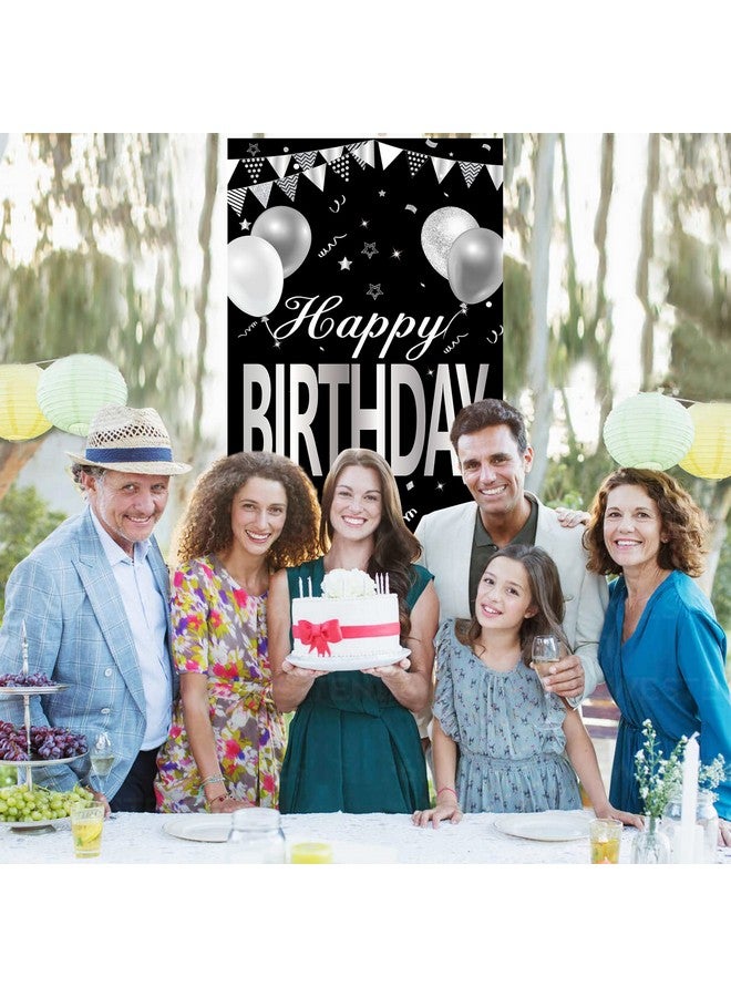 Excelloon Black White Silver Happy Birthday Door Banner Decorations for Men Women, Black Silver Happy Birthday Door Cover Backdrop Sign Party Supplies, 16th 21st 30th 40th 50th 60th Bday Poster Background Decor - Image 5