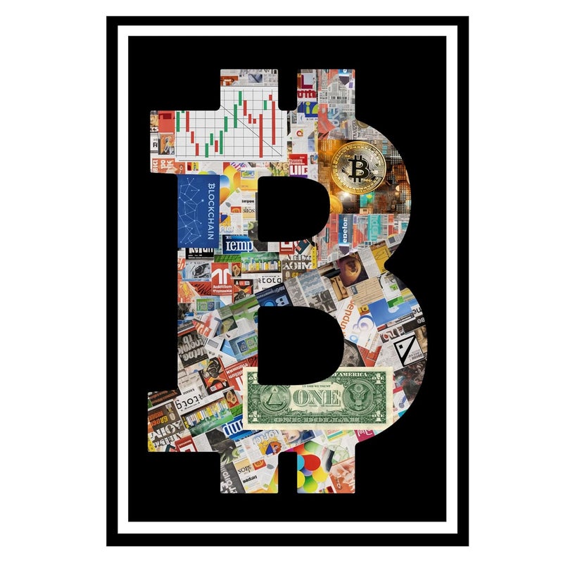 ملصق جدارية كولاج عالم العملات الرقمية بيتكوين 33x48 سم