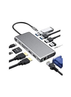 Generic USB C HUB, 12 in 1 USB C Adapter Docking Station with 2 x 4K HDMI, VGA, 4 x USB 3.0, USB C Data, PD3.0, Ethernet RJ45 Port, SD/TF, 3.5 mm AUX, Compatible with MacBook Pro/Air, More Type C Device  - Image 1