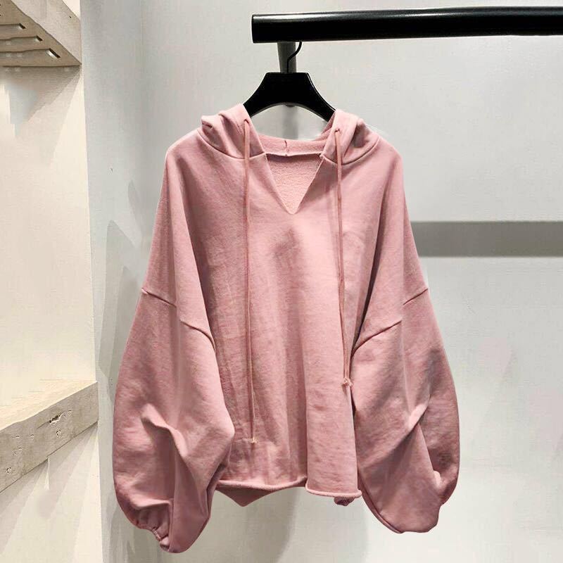 Factory direct solid color sweater womens thin early autumn loose 100.00kg Joker hoodie coat clothes on behalf of hair Pink  - Image 1
