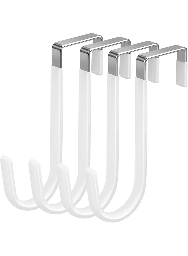 PROMASS promass 4 Pack Over The Door Hook, Door Hooks, Rubber Surface Prevent Scratche Door Hanger Hooks for Bathroom, Living Room, Kitchen, Hanging Clothes, Towels, Bags(White)  - Image 1
