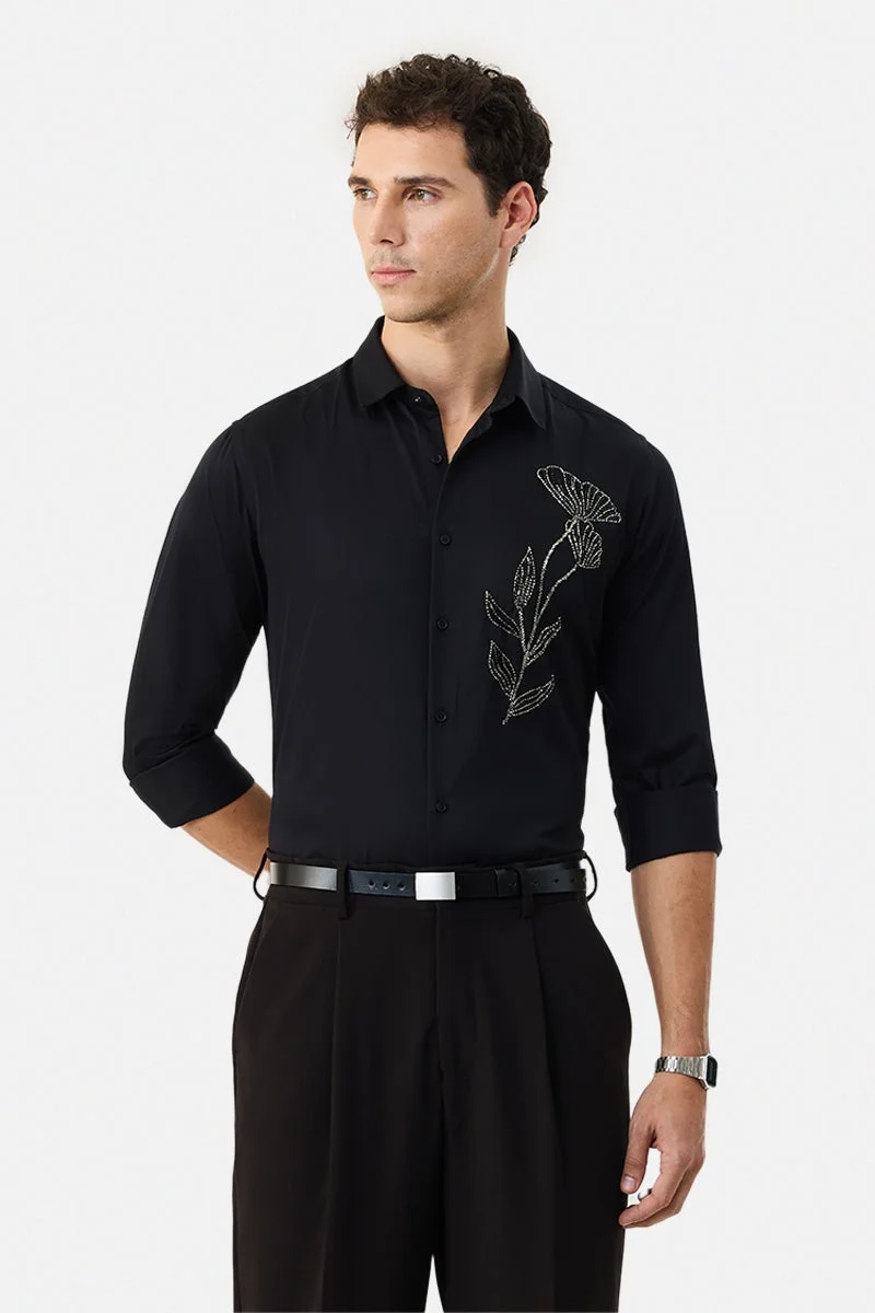 SNITCH Embellished Slim Fit Luxe 100% Cotton Shirt