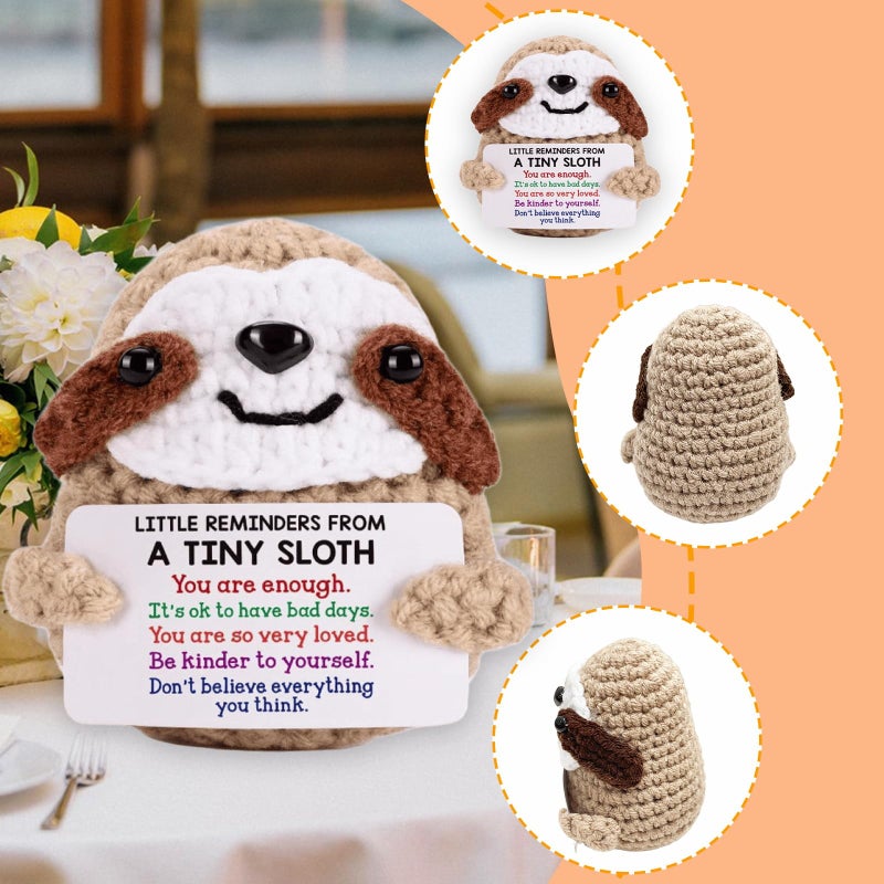 Rewoalzx Mini Positive Sloth Crochet Animals, Emotional Inspirational Support Birthday Gifts for Women Men, Positive Animals Crochet Support Buddies, Handmade Emotional Cheer Support Crocheted Stuffed Animals - Image 3