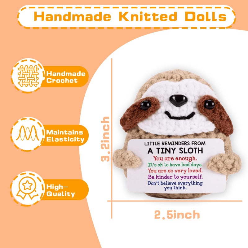 Rewoalzx Mini Positive Sloth Crochet Animals, Emotional Inspirational Support Birthday Gifts for Women Men, Positive Animals Crochet Support Buddies, Handmade Emotional Cheer Support Crocheted Stuffed Animals - Image 2
