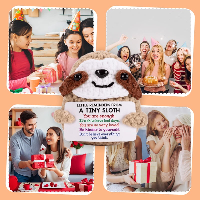 Rewoalzx Mini Positive Sloth Crochet Animals, Emotional Inspirational Support Birthday Gifts for Women Men, Positive Animals Crochet Support Buddies, Handmade Emotional Cheer Support Crocheted Stuffed Animals - Image 4