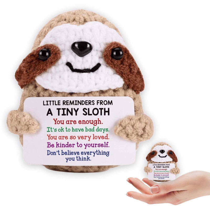 Rewoalzx Mini Positive Sloth Crochet Animals, Emotional Inspirational Support Birthday Gifts for Women Men, Positive Animals Crochet Support Buddies, Handmade Emotional Cheer Support Crocheted Stuffed Animals - Image 1