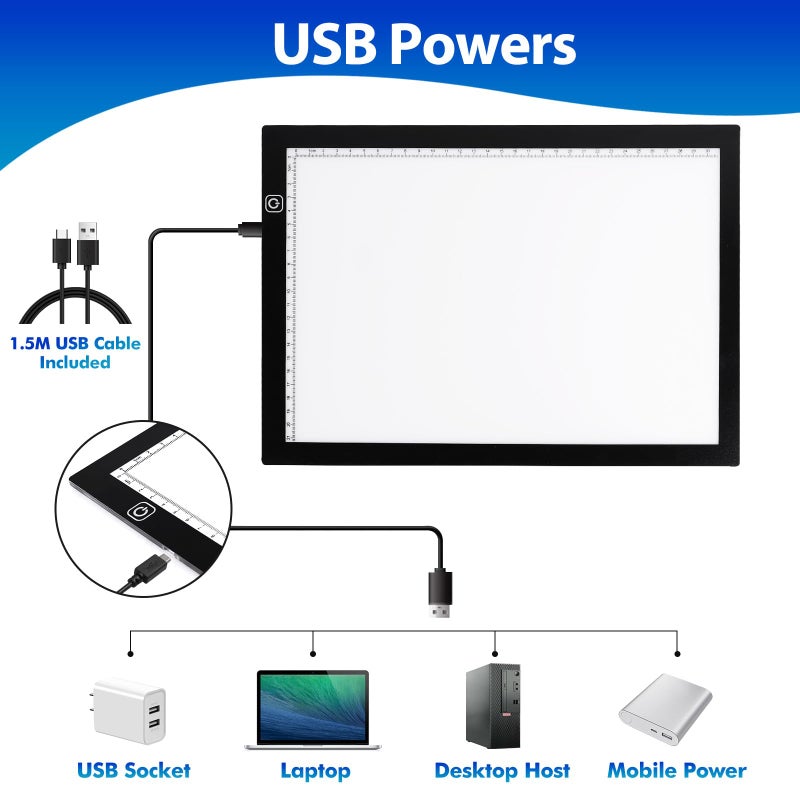 Dorhui A4 Light Pad for Tracing & Weeding Vinyl, LED Copy Board Light Tracing Box Ultra-Thin Adjustable USB Power for Vinyl Weeding Tools, Silhouettes, Cameos, Tracing & HTV - Image 5