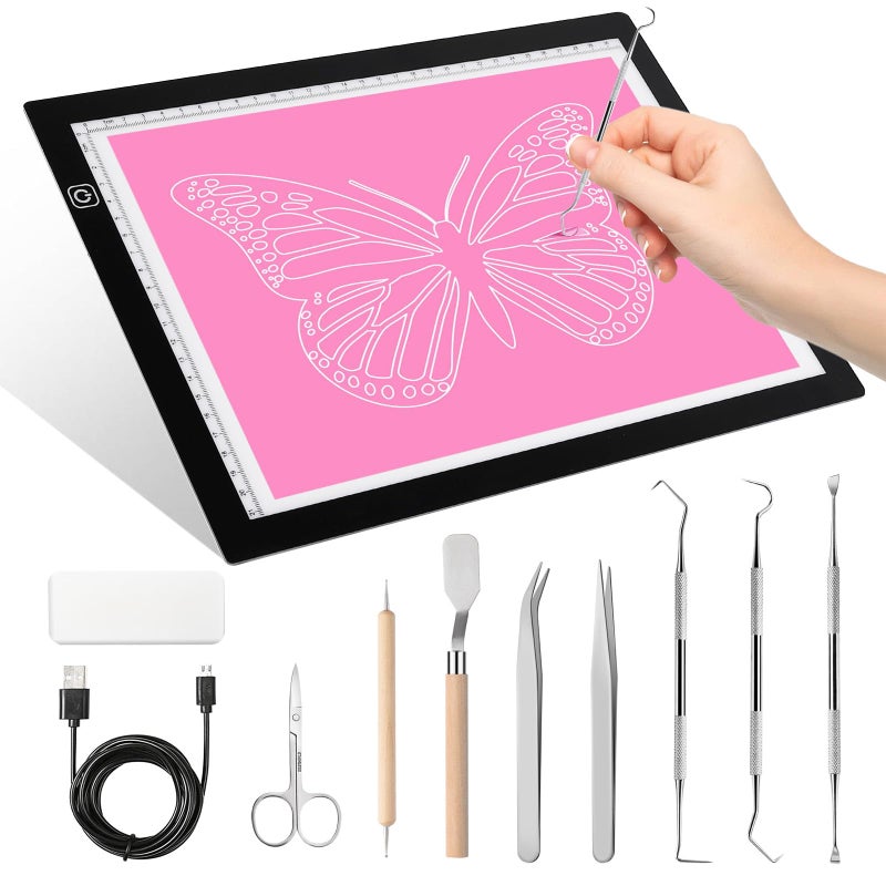Dorhui A4 Light Pad for Tracing & Weeding Vinyl, LED Copy Board Light Tracing Box Ultra-Thin Adjustable USB Power for Vinyl Weeding Tools, Silhouettes, Cameos, Tracing & HTV - Image 1