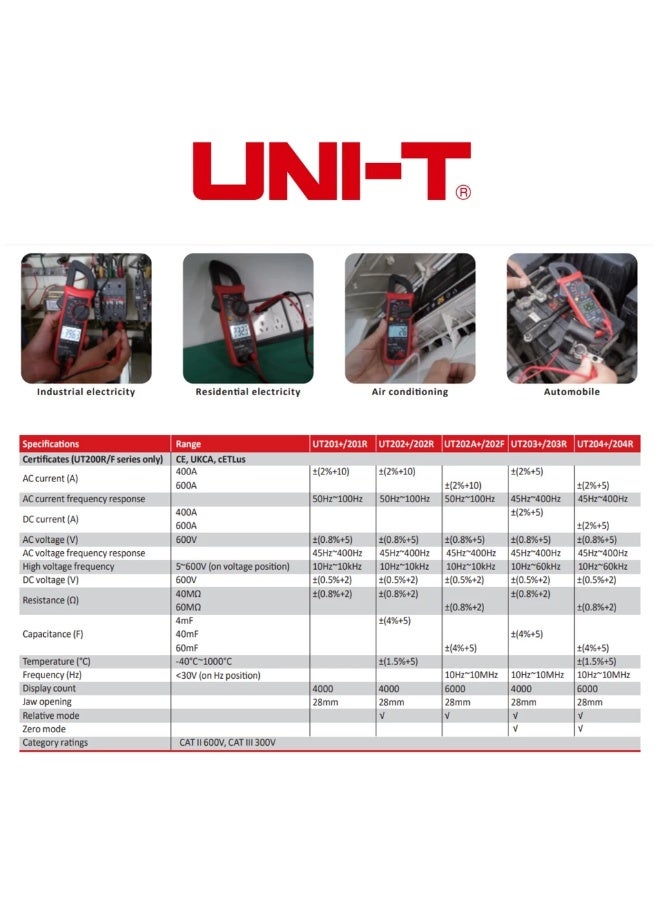يوني تي مقياس كلامب رقمي UNI-T UT203+ 400A 600V تيار متردد ومستمر، RMS حقيقي - Image 3
