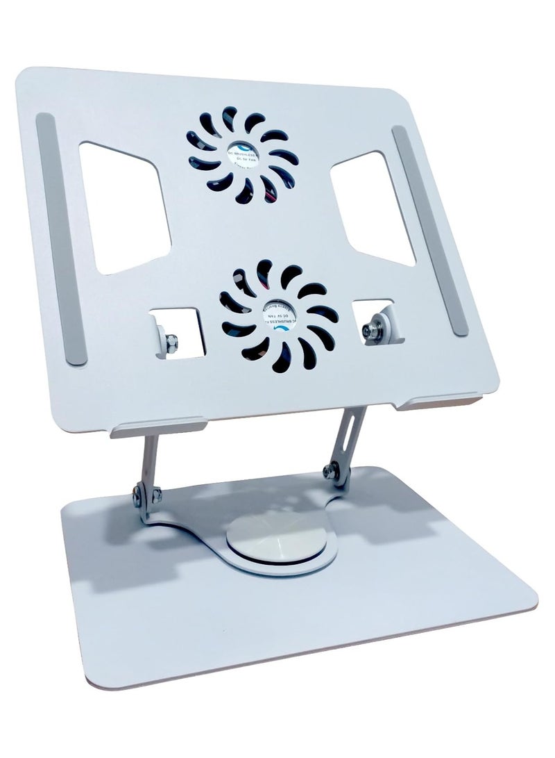 360° Rotating Aluminum Laptop Stand with Dual Fans – Adjustable, Foldable Notebook Holder - Image 1
