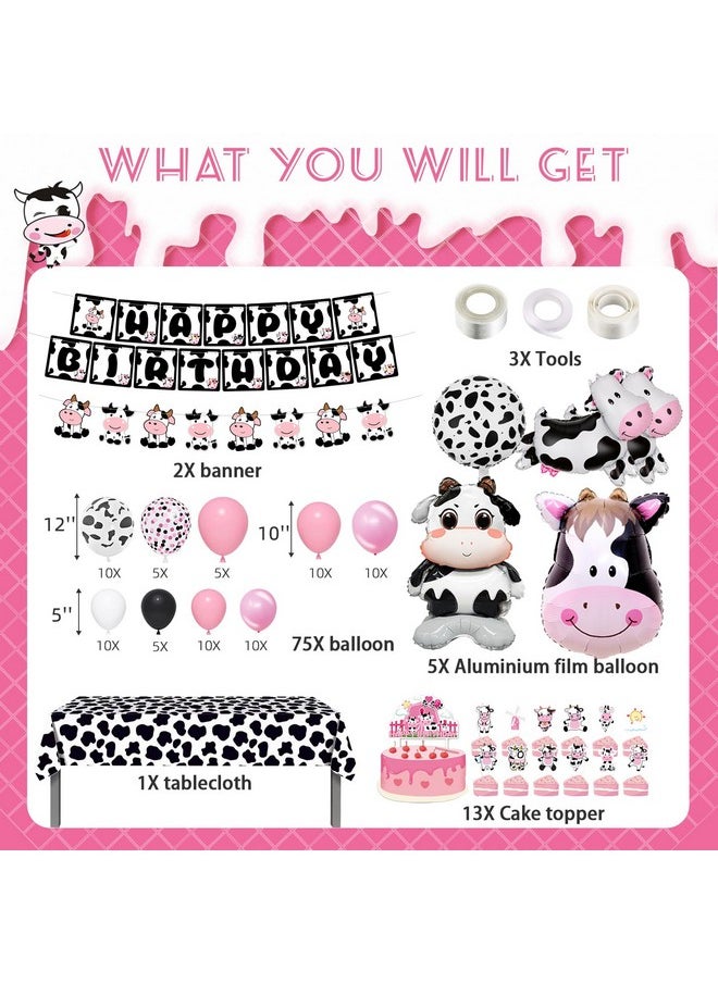 Bluegogo 120PCS Cow Birthday Party Decorations, Cow Print Birthday Decorations Include Pink Cow Balloon Garland Arch Tablecloth Banner Toppers Balloons for Cow Themed Birthday Party Supplies  - Image 3