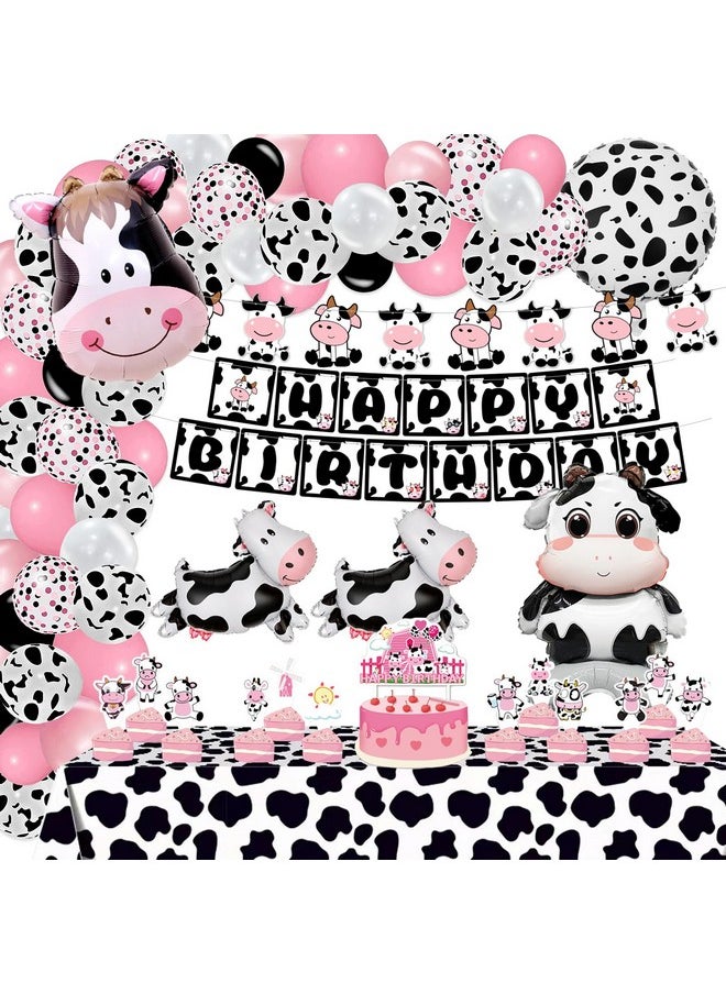 Bluegogo 120PCS Cow Birthday Party Decorations, Cow Print Birthday Decorations Include Pink Cow Balloon Garland Arch Tablecloth Banner Toppers Balloons for Cow Themed Birthday Party Supplies  - Image 1