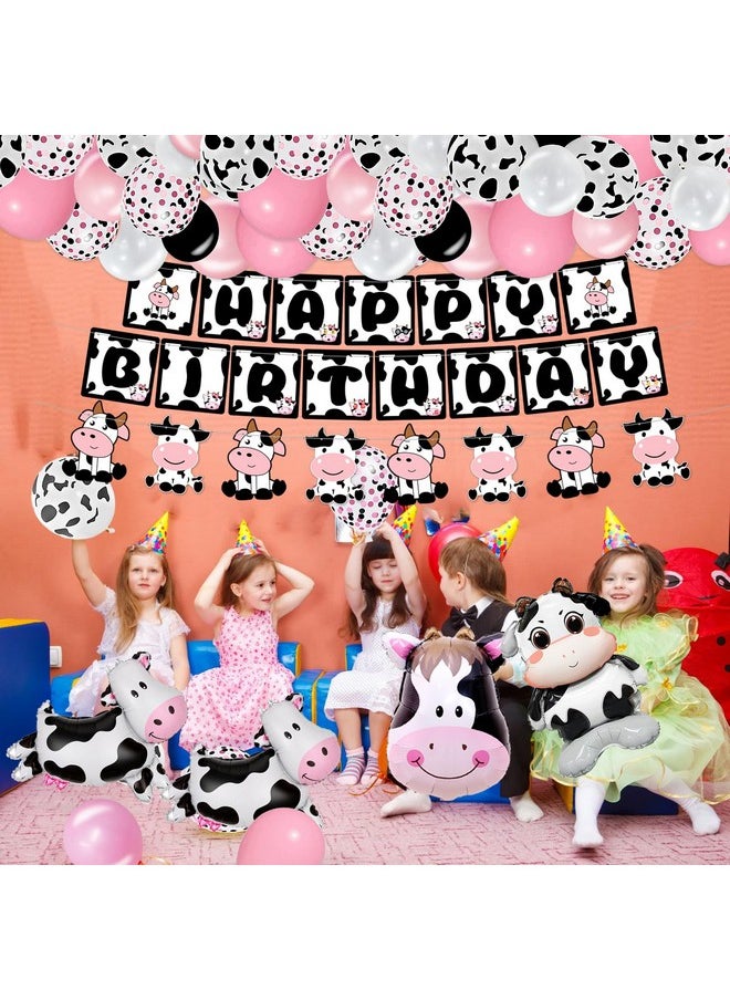 Bluegogo 120PCS Cow Birthday Party Decorations, Cow Print Birthday Decorations Include Pink Cow Balloon Garland Arch Tablecloth Banner Toppers Balloons for Cow Themed Birthday Party Supplies  - Image 2